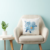 Elegant Blue Watercolor Floral Throw Pillow Cover, クッション (椅子)