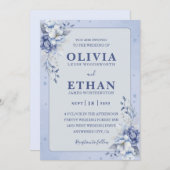 Elegant Blue Watercolor Floral Traditional Wedding 招待状 (正面/裏面)