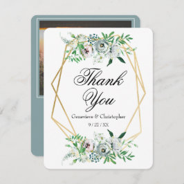 Elegant Blue Watercolor Floral Wedding サンキューカード
