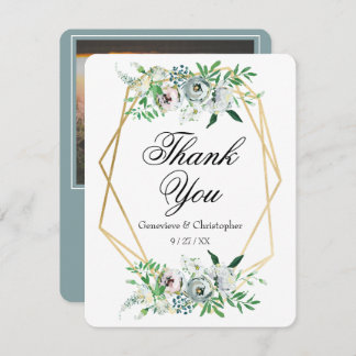 Elegant Blue Watercolor Floral Wedding サンキューカード