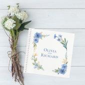 Elegant Blue Watercolor Floral Wedding Guest Book ノートブック