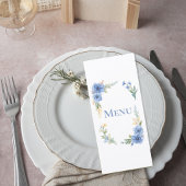 Elegant Blue Watercolor Floral Wedding Menu Card メニュー