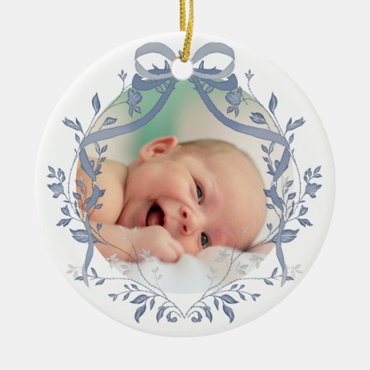 elegant blue watercolor frame Baptism thank you  セラミックオーナメント (正面)