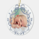 elegant blue watercolor frame Baptism thank you  セラミックオーナメント (左)