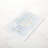 Elegant Blue Watercolor Gold Foil Baptism 箔招待状 (回転した状態)