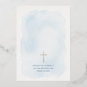 Elegant Blue Watercolor Gold Foil Baptism 箔招待状 (裏面)