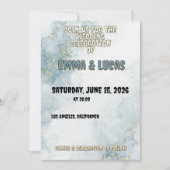 Elegant Blue Watercolor & Gold Wedding Invitation 招待状 (正面)