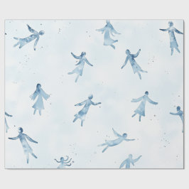 Elegant Blue Watercolor Human Silhouettes Pattern ラッピングペーパー