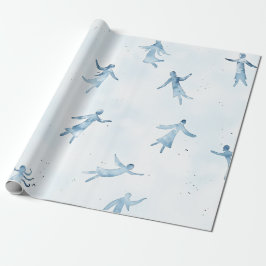 Elegant Blue Watercolor Human Silhouettes Pattern ラッピングペーパー