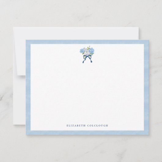 Elegant Blue Watercolor Hydrangea Floral ノートカード (正面)