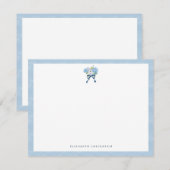 Elegant Blue Watercolor Hydrangea Floral ノートカード (正面/裏面)