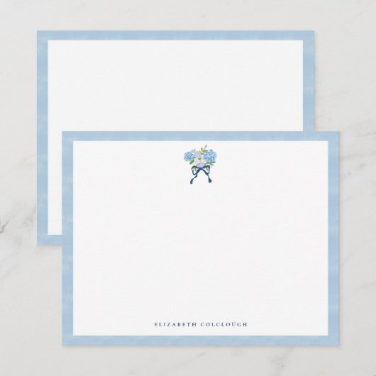 Elegant Blue Watercolor Hydrangea Floral ノートカード (正面/裏面)
