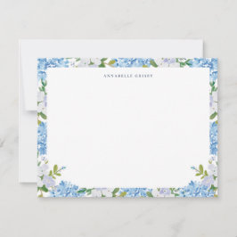 Elegant Blue Watercolor Hydrangea Personalized ノートカード