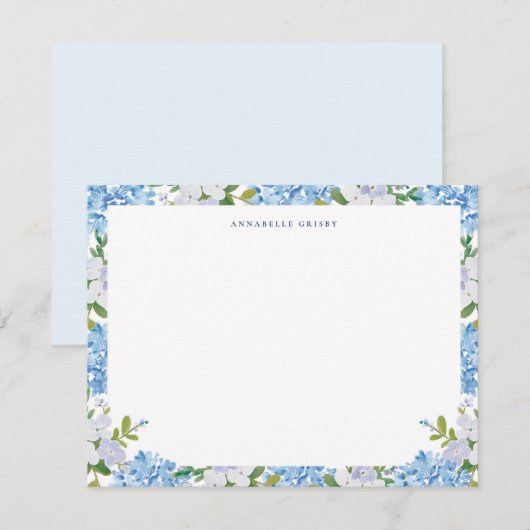 Elegant Blue Watercolor Hydrangea Personalized ノートカード (正面/裏面)