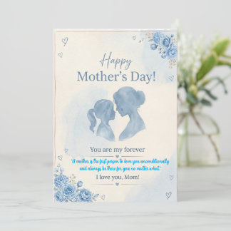 Elegant Blue Watercolor Mother’s Day Card  招待状