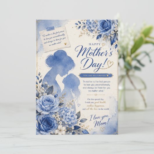 Elegant Blue Watercolor Mother’s Day Card  招待状 (スタンド正面)