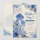 Elegant Blue Watercolor Mother’s Day Card  招待状 (正面/裏面)
