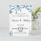 Elegant Blue Watercolor Snowflake Wedding Invite 招待状 (スタンド正面)