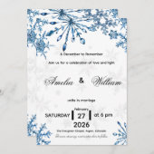 Elegant Blue Watercolor Snowflake Wedding Invite 招待状 (正面/裏面)