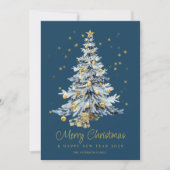 Elegant Blue Watercolor Tree Christmas シーズンカード (正面)