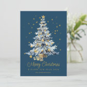 Elegant Blue Watercolor Tree Christmas シーズンカード (スタンド正面)