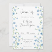 Elegant Blue Watercolor Wildflower Baby Shower 招待状 (正面)