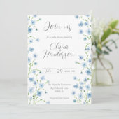 Elegant Blue Watercolor Wildflower Baby Shower 招待状 (スタンド正面)