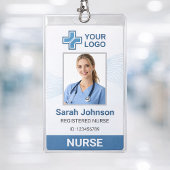 Elegant Blue Wave Nurse ID Card with QR Code バッジ