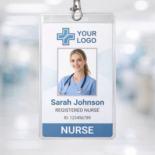 Elegant Blue Wave Nurse ID Card with QR Code バッジ