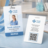 Elegant Blue Wave Nurse ID Card with QR Code バッジ