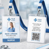 Elegant Blue Wave Nurse ID Card with QR Code バッジ