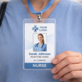 Elegant Blue Wave Nurse ID Card with QR Code バッジ