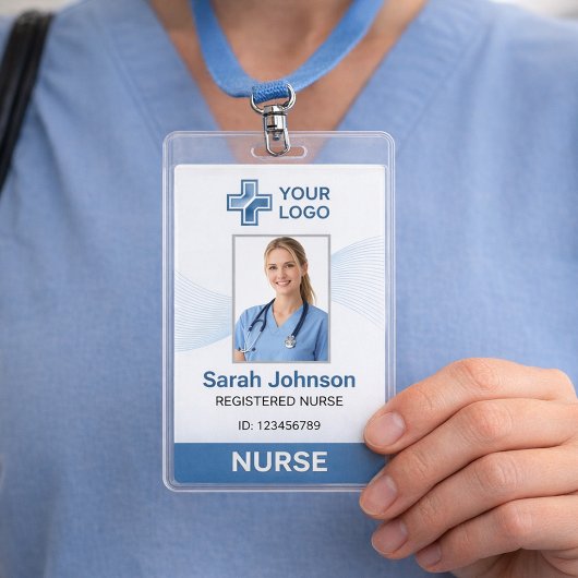 Elegant Blue Wave Nurse ID Card with QR Code バッジ