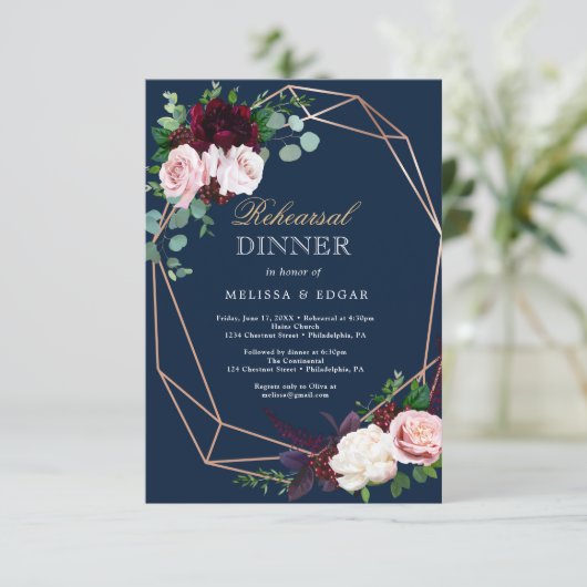 elegant blue wedding dinner invitation 招待状 (スタンド正面)