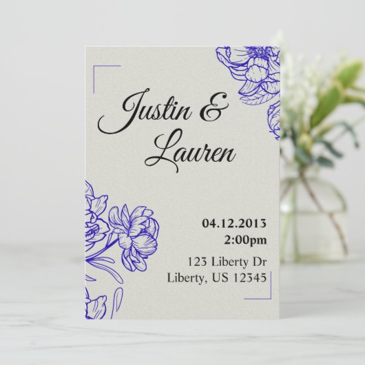 Elegant Blue Wedding Invitation 招待状 (スタンド正面)