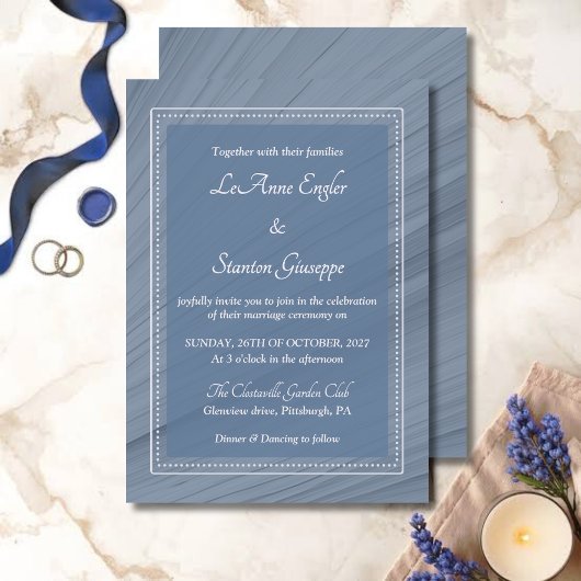 Elegant Blue Wedding Invitation | Dotted Frame 招待状
