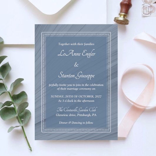 Elegant Blue Wedding Invitation | Dotted Frame 招待状