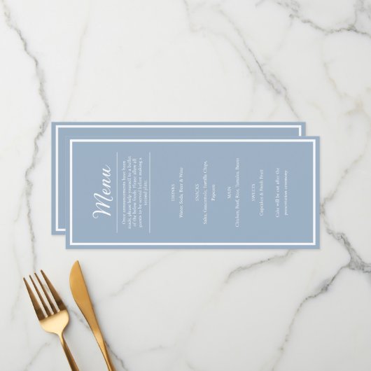 Elegant Blue Wedding Reception Dinner Menu メニュー (正面/裏面インサイチュ)