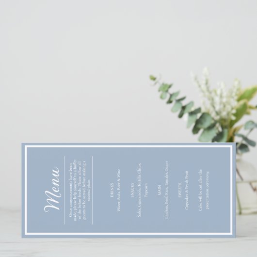 Elegant Blue Wedding Reception Dinner Menu メニュー (スタンド正面)
