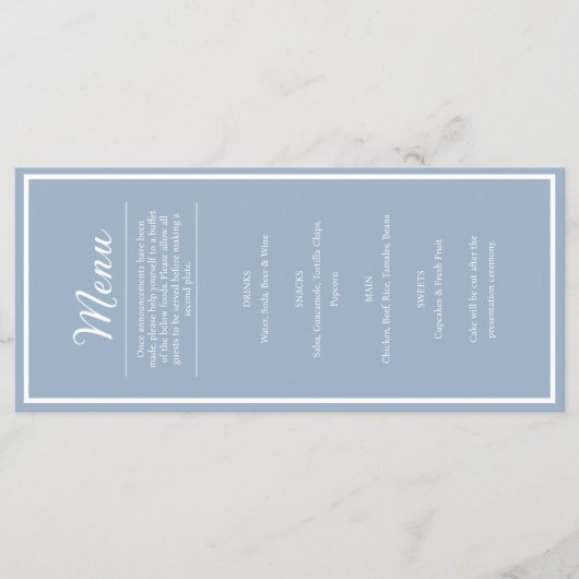 Elegant Blue Wedding Reception Dinner Menu メニュー (正面)