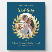 Elegant Blue Wedding Welcome Custom Photo Sign フォトプラーク (正面)