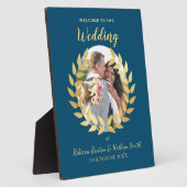 Elegant Blue Wedding Welcome Custom Photo Sign フォトプラーク (側面)