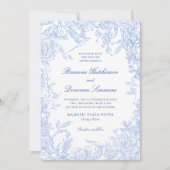 Elegant Blue & White Botanical Bird Wedding  招待状 (正面)