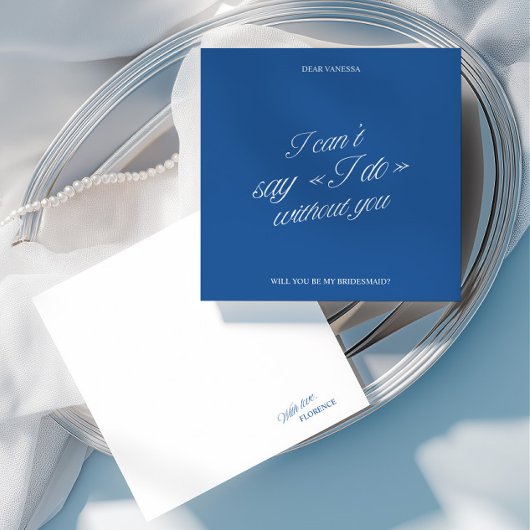 Elegant Blue & White Bridesmaid Proposal Card 招待状