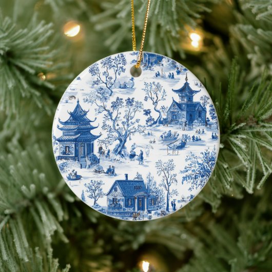 Elegant Blue & White Chinoiserie Design Ornament セラミックオーナメント (ツリー)