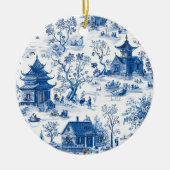 Elegant Blue & White Chinoiserie Design Ornament セラミックオーナメント (正面)