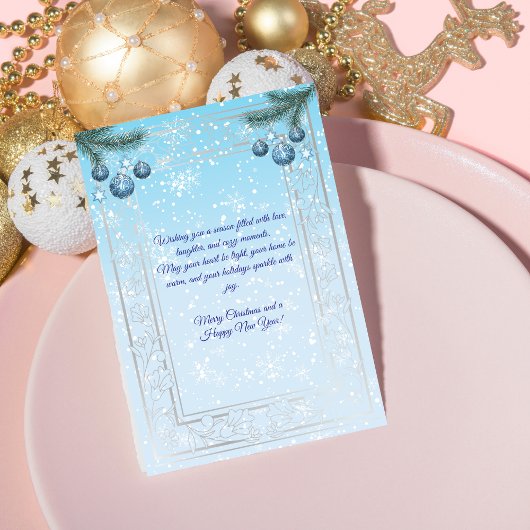 Elegant Blue & White Christmas Greeting Card シーズンカード