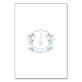 Elegant Blue White Floral Crest Wedding テーブルナンバー (裏面)