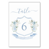 Elegant Blue White Floral Crest Wedding テーブルナンバー (正面)