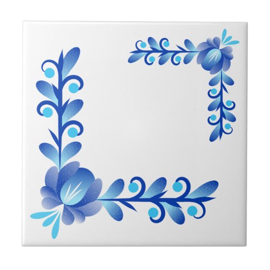 Elegant Blue & White Floral Pattern Mediterranean  タイル (正面)